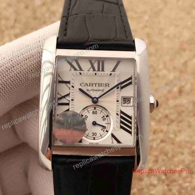 Swiss Quality Replica Cartier Tank MC Watch SS White Dial Black Leather